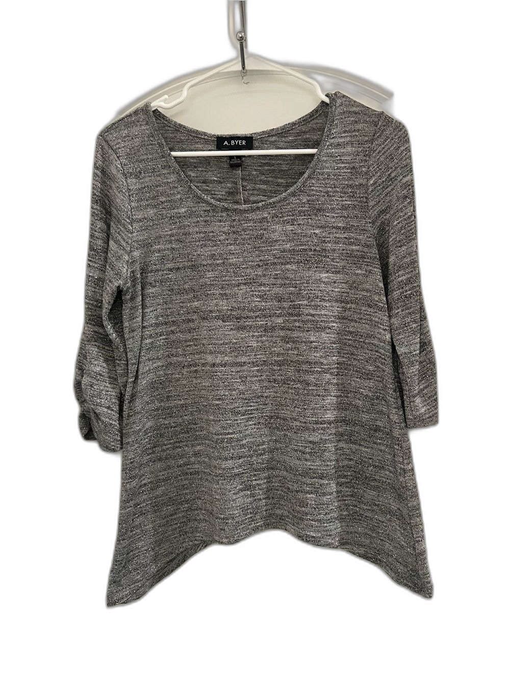 A. BYER Women’s Gray Metallic Long Sleeve Tunic Top Size L